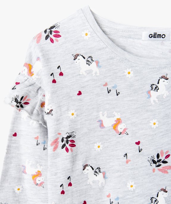 Pyjama fille à motifs licorne avec volants sur les épaules vue2 - GEMO (ENFANT) - GEMO