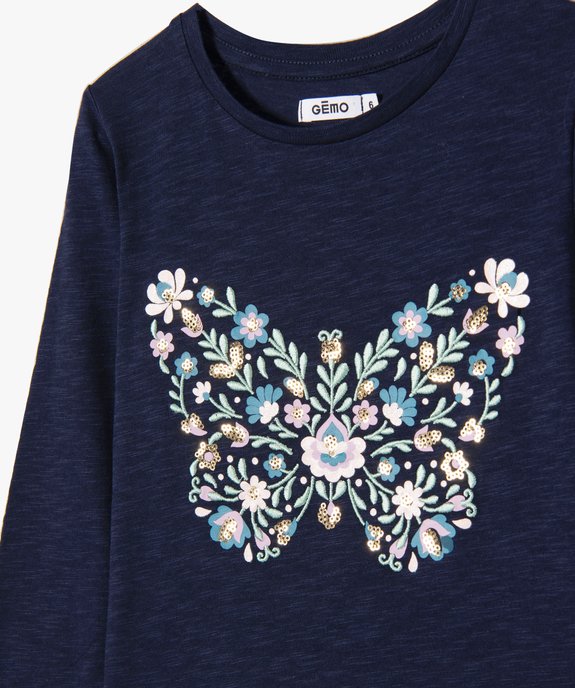 Tee-shirt à manches longues avec motif brodé fille vue3 - GEMO (ENFANT) - GEMO