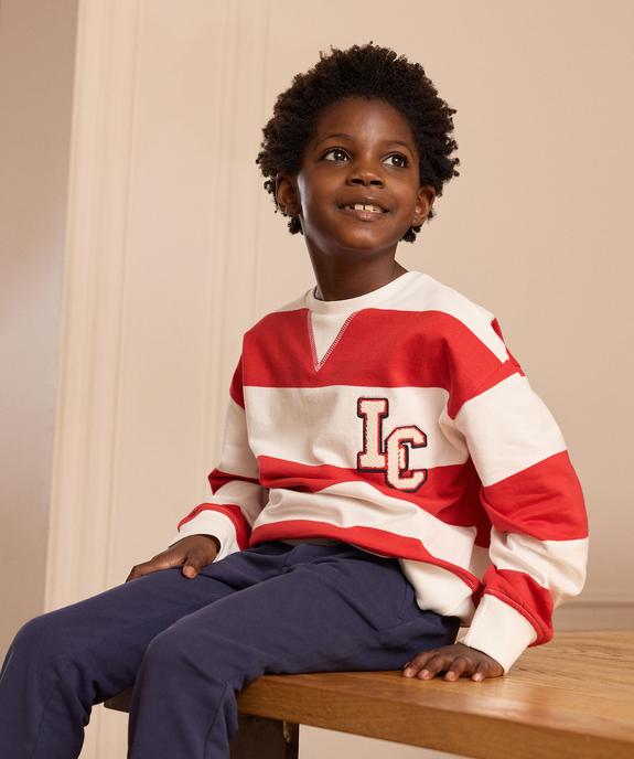 Sweat rayé avec motif en maille bouclette garçon - LuluCastagnette vue1 - LULU CASTAGNETTE GEMO FOR GOOD - GEMO