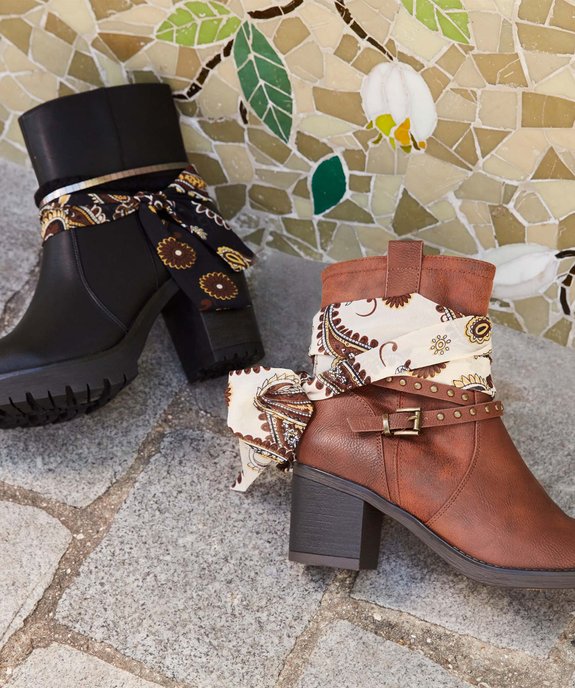 Boots femme à talon avec foulard et brides décoratives vue6 - GEMO(URBAIN) - GEMO