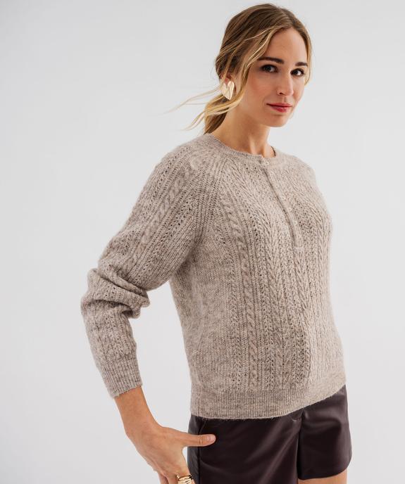 Pull à col rond boutonné en maille fantaisie femme vue1 - GEMO 4G FEMME - GEMO