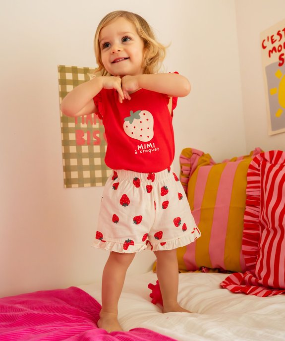 Pyjashort 2 pièces à motifs fraises bébé fille vue2 - GEMO 4G BEBE - GEMO