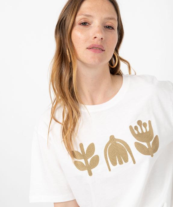 Tee-shirt manches courtes crop top avec motif brodé femme vue5 - GEMO(FEMME PAP) - GEMO