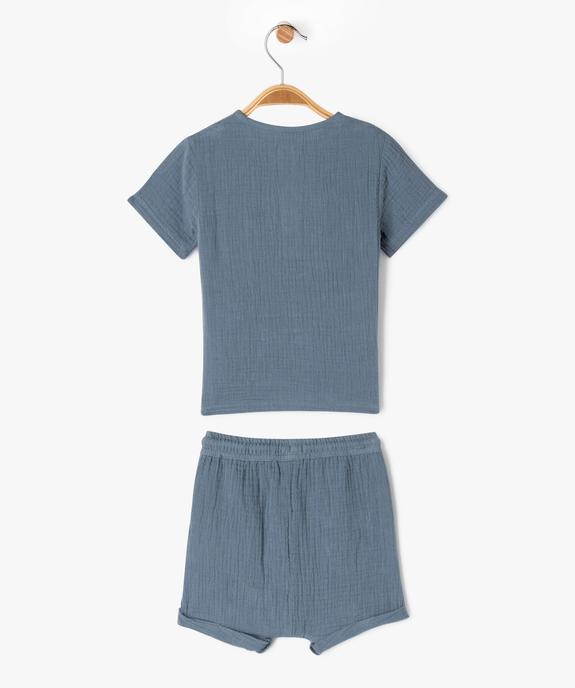 Ensemble 2 pièces en gaze de coton bébé garçon short + tee-shirt vue4 - GEMO(BEBE DEBT) - GEMO