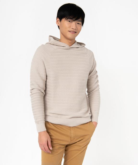 Pull à capuche en maile fantaisie homme vue4 - GEMO 4G HOMME - GEMO