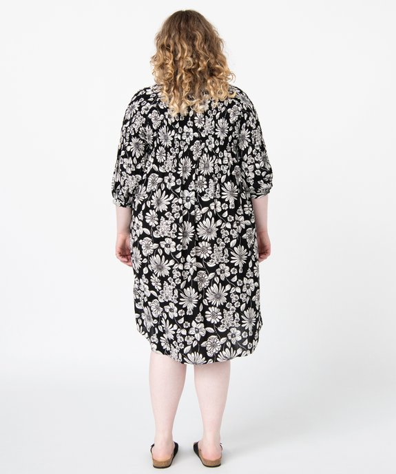 Robe femme grande taille imprimée à smocks et manches 3/4 vue3 - GEMO (G TAILLE) - GEMO