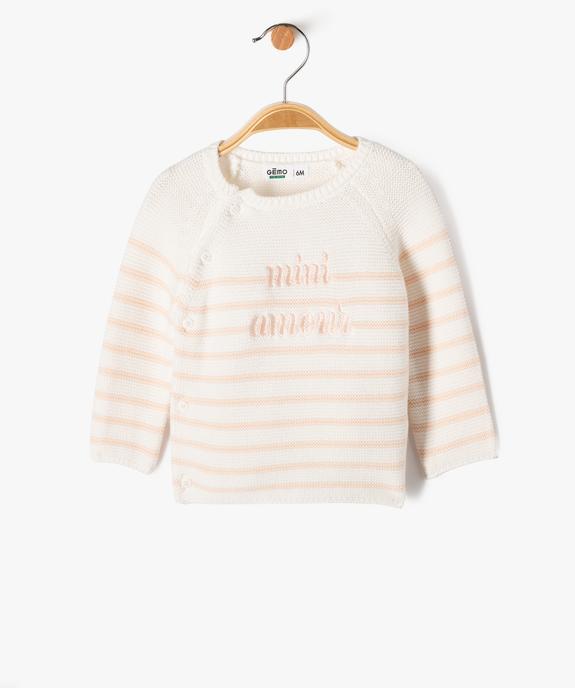 Pull brassière rayé avec message brodé bébé fille vue1 - GEMO(BB COUCHE) - GEMO