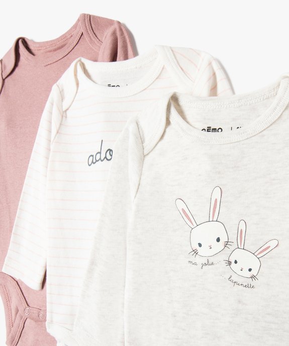 Bodies bébé fille à manches longues et col américain thème lapins (lot de 3) vue2 - GEMO 4G BEBE - GEMO