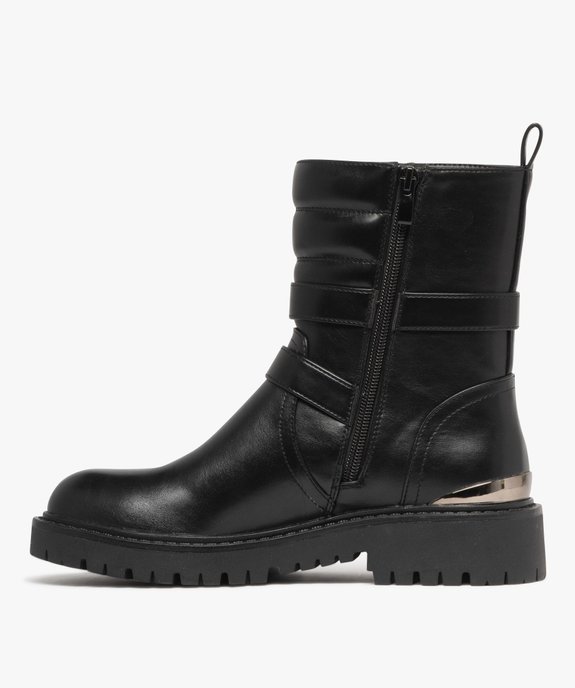 Boots femme mid-cut à col matelassé avec zip et brides fantaisie vue3 - 5 MILES - GEMO