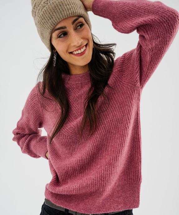 Pull en maille douce et extensible à plastron ajouré femme vue1 - GEMO 4G FEMME - GEMO