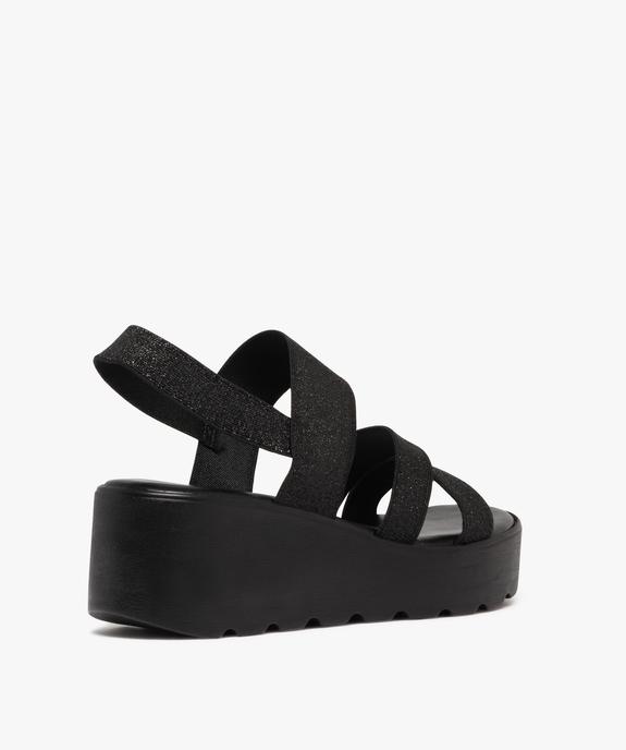 Sandales femme à talon compensé avec brides élastiques pailletées vue4 - GEMO(URBAIN) - GEMO