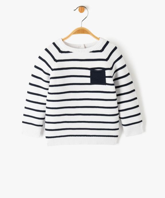 Pull bébé à rayures en maille côtelée vue1 - GEMO(BEBE DEBT) - GEMO