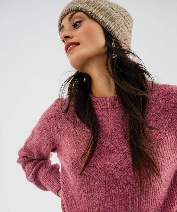 Pull en maille douce et extensible à plastron ajouré femme vue3 - GEMO 4G FEMME - GEMO