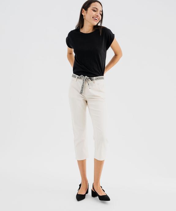 Pantacourt slim taille haute en coton stretch avec ceinture à nouer femme vue4 - GEMO 4G FEMME - GEMO