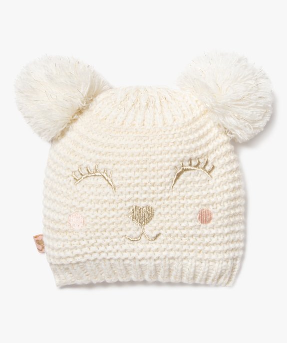Bonnet avec broderie pailletée et oreilles pompons bébé fille vue1 - GEMO(BEBE DEBT) - GEMO