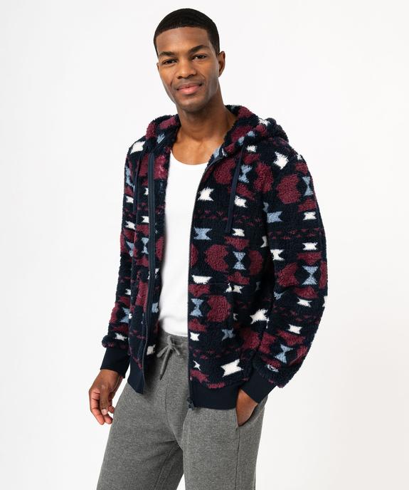 Veste d'intérieur à capuche en maille peluche imprimée homme vue2 - GEMO(HOMWR HOM) - GEMO