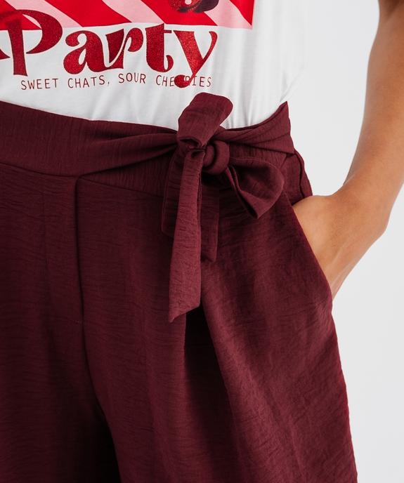 Pantalon large et fluide à taille élastiquée et liens à nouer femme vue2 - GEMO 4G FEMME - GEMO