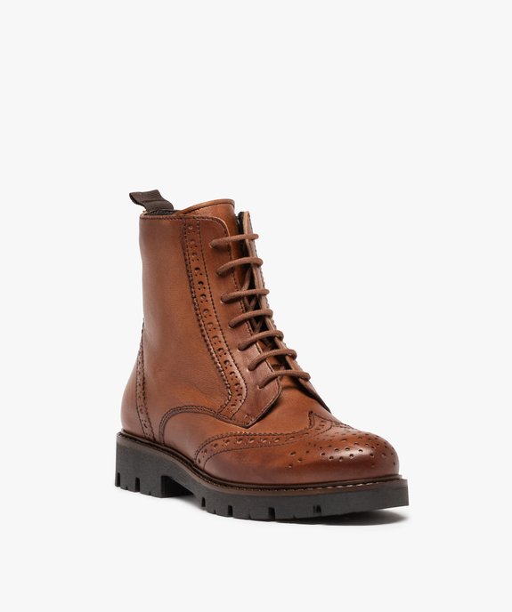 Boots fille crantées dessus cuir à bout golf - Tanéo vue3 - TANEO - GEMO
