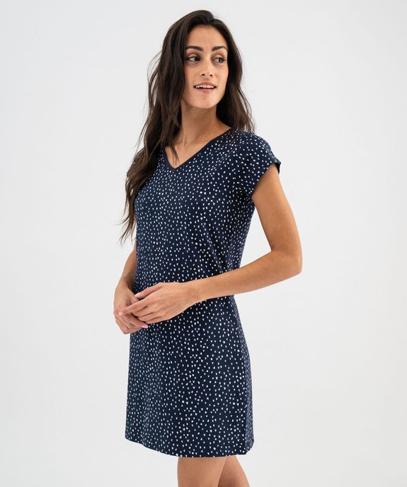 Chemise de nuit manches courtes en coton à col V femme vue1 - GEMO 4G FEMME - GEMO
