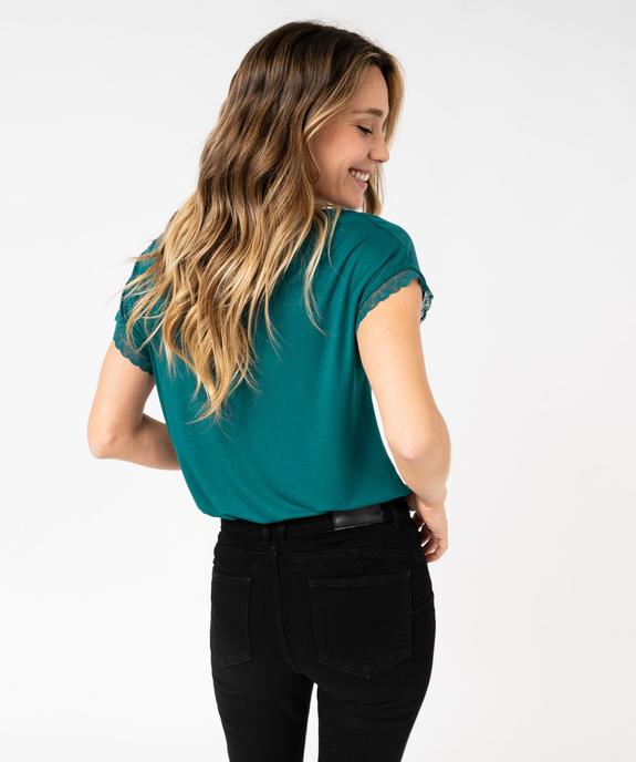 Tee-shirt à manches courtes et col V en dentelle coupe loose femme vue3 - GEMO 4G FEMME - GEMO