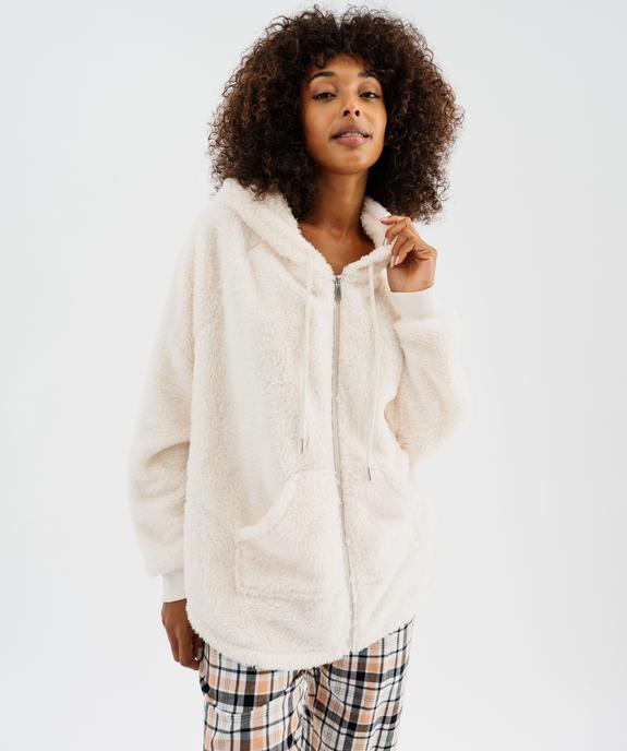 Veste d'intérieur à capuche en fourrure imitation femme vue1 - GEMO(HOMWR FEM) - GEMO