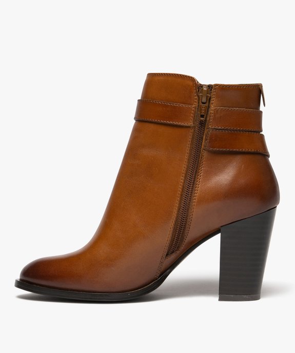 Bottines femme à talon carré dessus en cuir avec zip et bride fantaisie - Tanéo vue4 - TANEO - GEMO