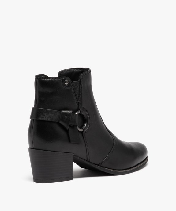Boots femme dessus en cuir uni à talon carré avec zip vue4 - GEMO(URBAIN) - GEMO