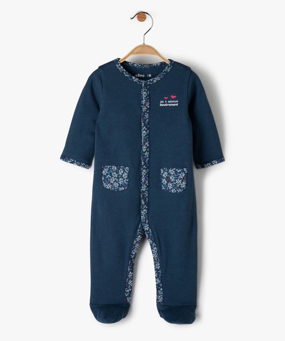 Pyjama bébé fille ouverture sur l’avant avec finitions fleuries vue1 - GEMO(BB COUCHE) - GEMO