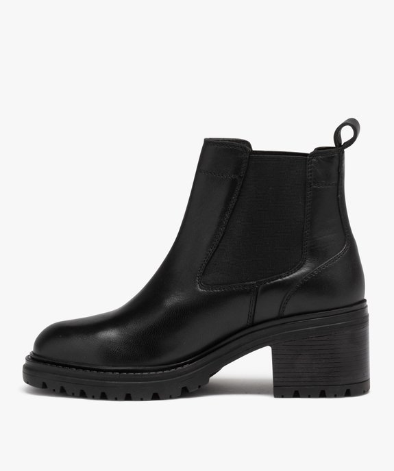 Boots femme à talon en cuir uni style Chelsea vue3 - GEMO(URBAIN) - GEMO