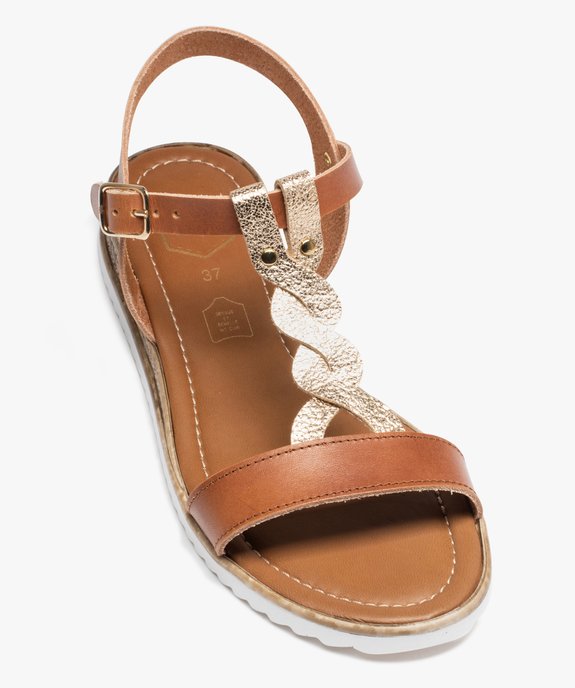 Sandales femme compensées en cuir avec détail tressé doré - Taneo vue5 - TANEO - GEMO