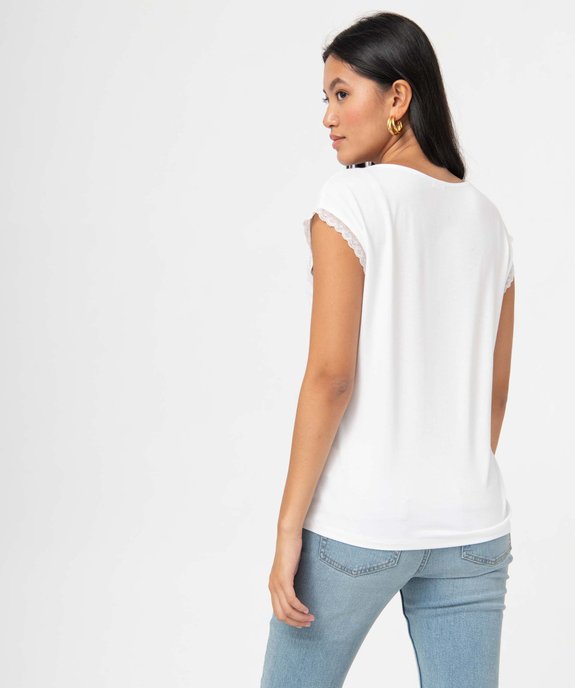 Tee-shirt femme à manches courtes avec col V en dentelle vue3 - GEMO 4G FEMME - GEMO