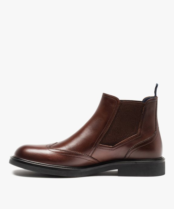 Boots homme unies dessus cuir à bout golf – Tanéo vue3 - TANEO - GEMO
