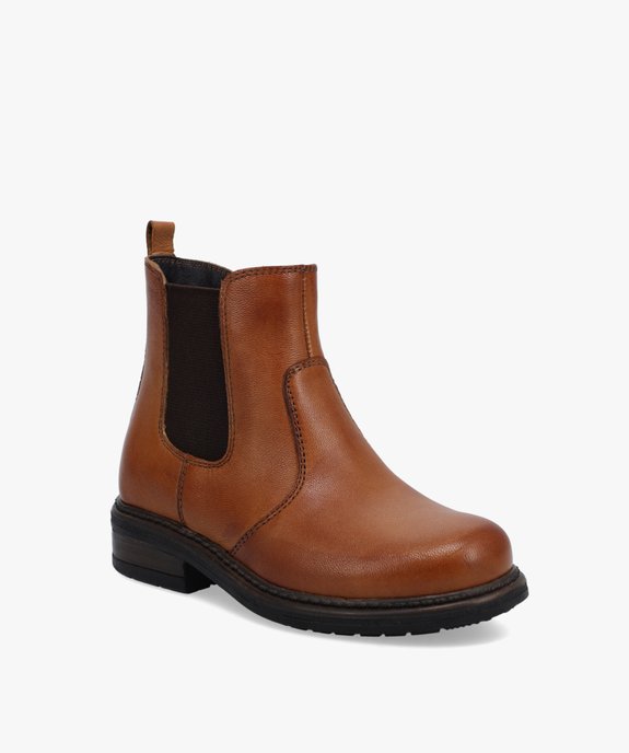 Boots fille style Chelsea unies dessus cuir - Tanéo vue3 - TANEO - GEMO