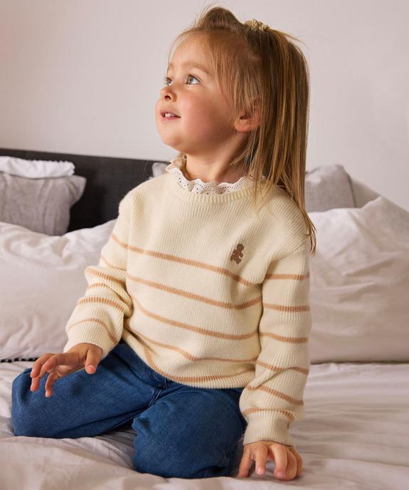 Pull rayé avec col en dentelle bébé fille - LuluCastagnette vue1 - LULU CASTAGNETTE GEMO FOR GOOD - GEMO