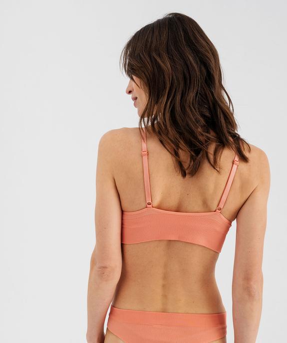 Brassière push-up en maille côtelée à fines bretelles vue2 - GEMO 4G FEMME - GEMO