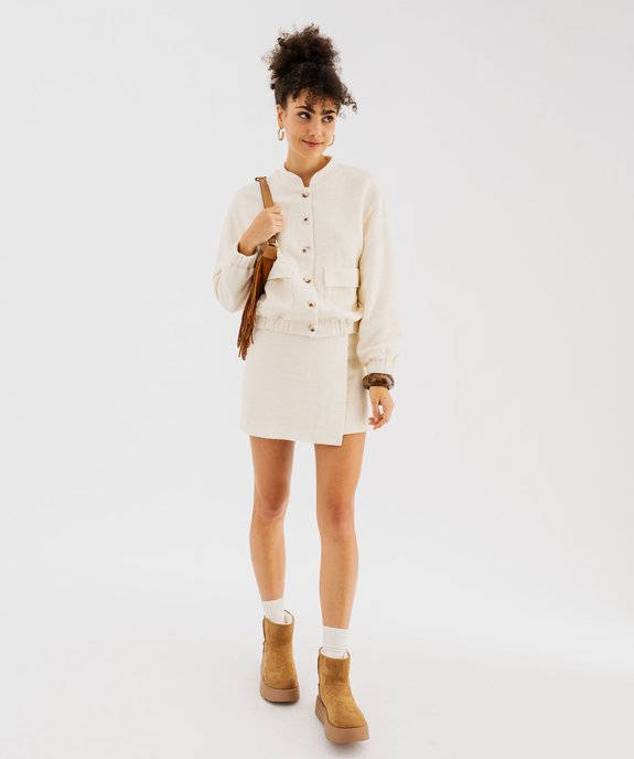 Jupe courte portefeuille en maille bouclette extensible femme vue1 - GEMO(FEMME PAP) - GEMO