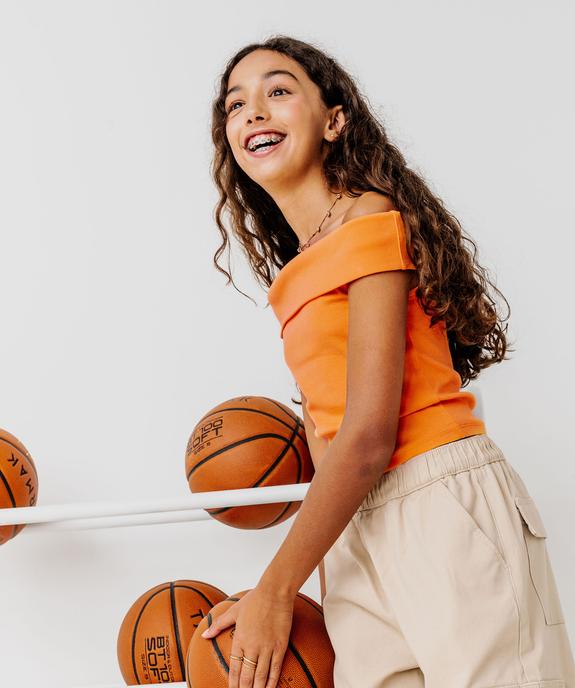 Tee-shirt sans manches à col bardot en maille côtelée fille vue1 - GEMO 4G FILLE - GEMO