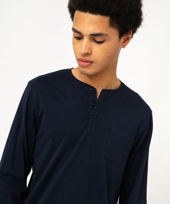 Tee-shirt à manches longues et col tunisien avec poche poitrine homme vue2 - GEMO 4G HOMME - GEMO