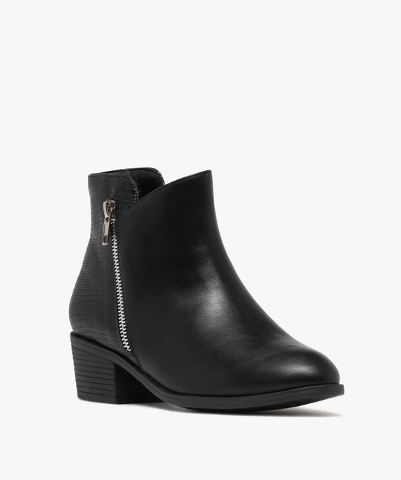 Bottines femme avec zip fantaisie et arrière effet grainé vue3 - GEMO (CASUAL) - GEMO