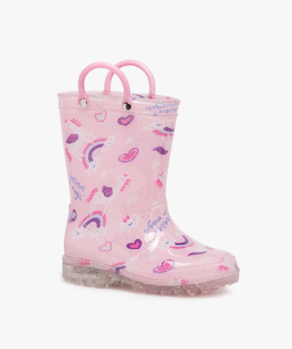 Bottes de pluie fille à anses et semelle lumineuse motif licorne vue3 - LOVELY WINGS - GEMO