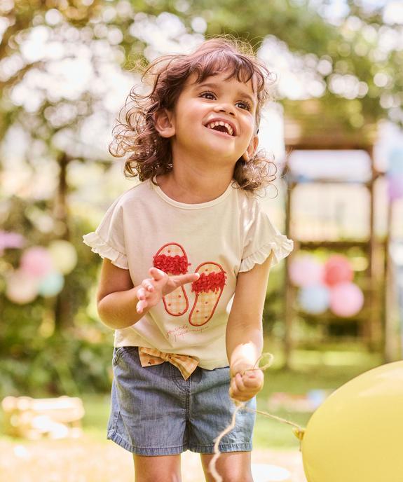 Tee-shirt manches courtes avec motif et volants bébé fille vue1 - GEMO 4G BEBE - GEMO