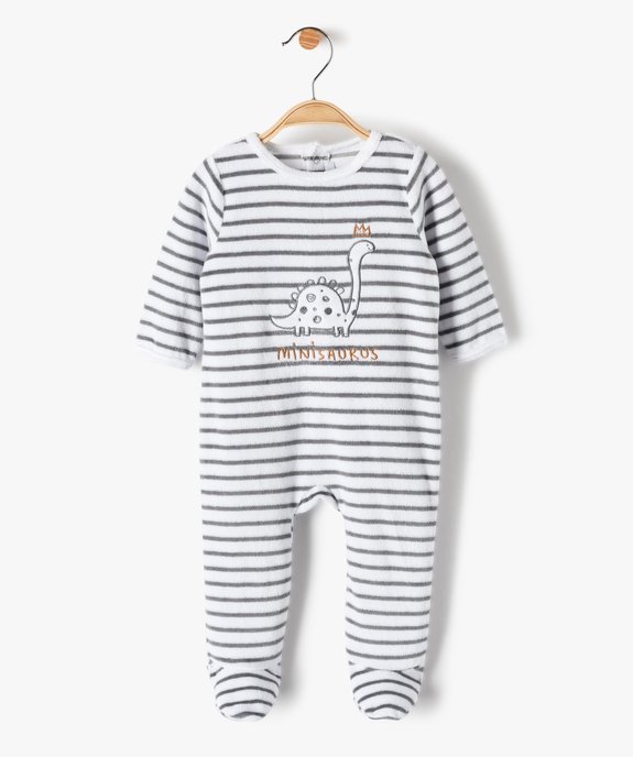 Pyjama Bebe Garcon En Velours Raye Et Brode Gemo