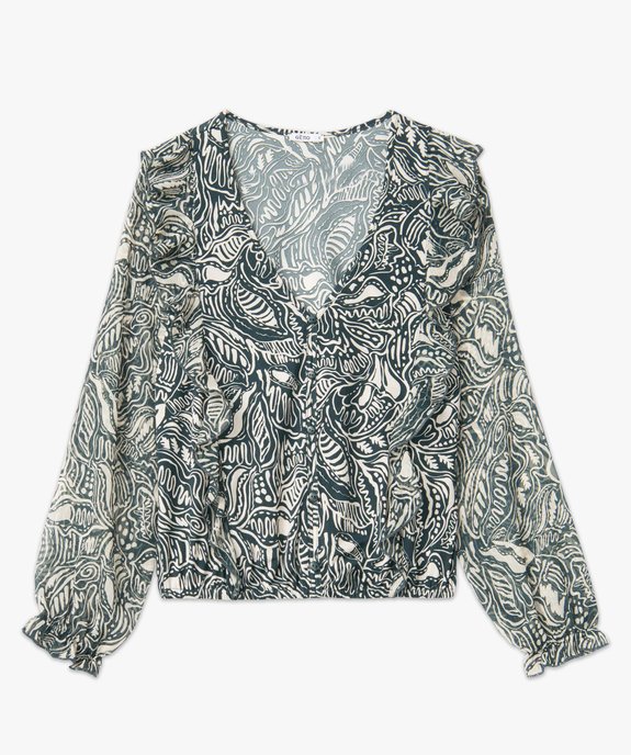 Tee-shirt femme imprimé à manches longues en voile et volants vue4 - GEMO(FEMME PAP) - GEMO