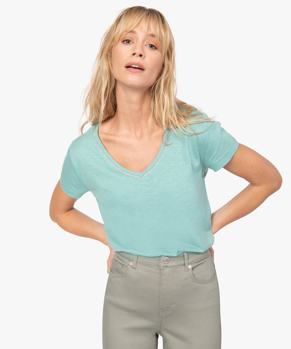 Tee-shirt femme avec grand col V fantaisie vue2 - GEMO(FEMME PAP) - GEMO