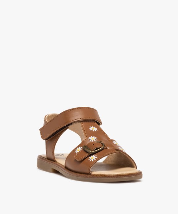 Sandales fille dessus cuir uni brodé fleurs – NA! vue2 - NA! - GEMO