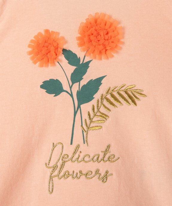 Tee-shirt fille à manches courtes en dentelle anglaise et broderie vue3 - GEMO (ENFANT) - GEMO