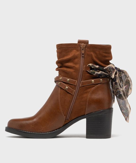 Boots à talon à col montant plissé et foulard femme vue3 - EMILIA ROSA - GEMO
