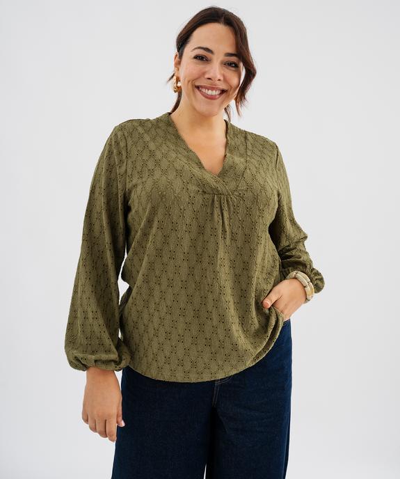 Blouse manches longues en maille ajourée femme grande taille vue2 - GEMO 4G GT - GEMO