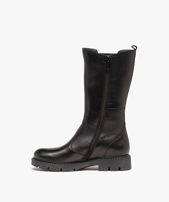 Bottes fille dessus cuir uni à semelle crantée - Tanéo vue3 - TANEO - GEMO