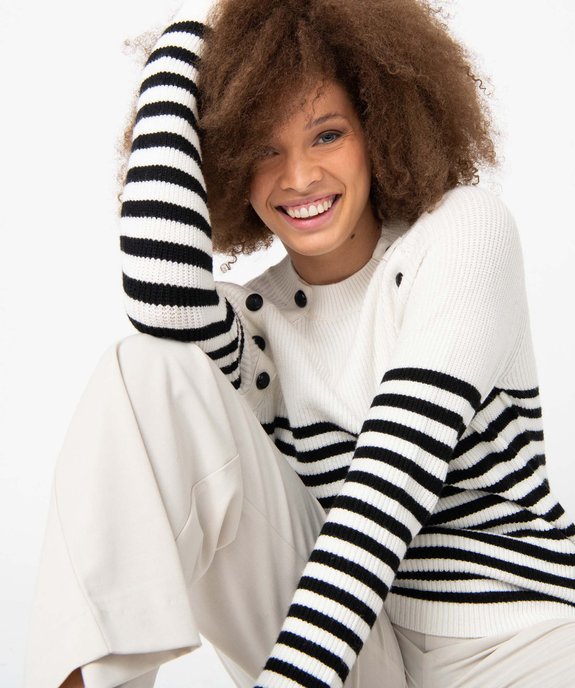 Pull femme à rayures et boutons aux emmanchures vue1 - GEMO(FEMME PAP) - GEMO